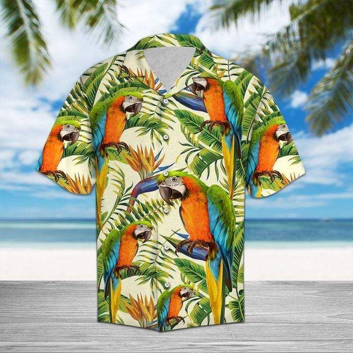Felacia [Hawaii Shirt] Simple Parrots Yellow Tropical Hawaiian Aloha Shirts-ZX1107